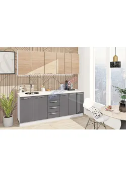 Готовая кухня Комфорт Эко 2,1 метра прямая Графит (антрацит), Дуб сонома