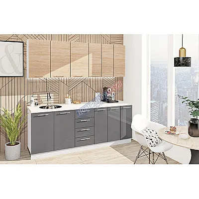 Готовая кухня Комфорт Эко 2,1 метра прямая Графит (антрацит), Дуб сонома-0