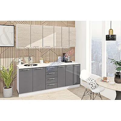 Готовая кухня Комфорт Эко 2.1 м прямая Грифель, Дуб беленый-0