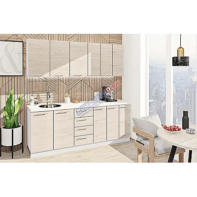 Готовая кухня Комфорт Эко 210 см прямая Дуб беленый-0