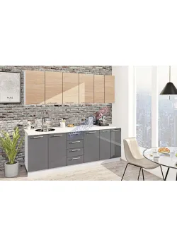 Готовая кухня Комфорт Эко 2,2 м прямая Графит, Дуб натуральный