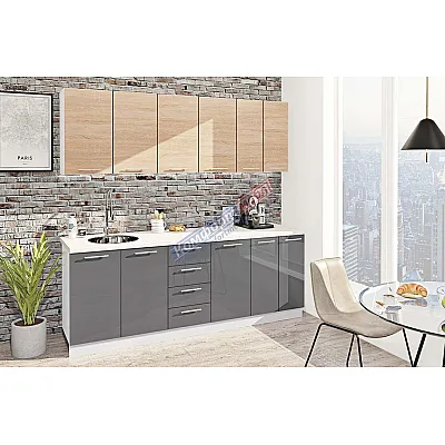 Готовая кухня Комфорт Эко 2,2 м прямая Графит, Дуб натуральный-0