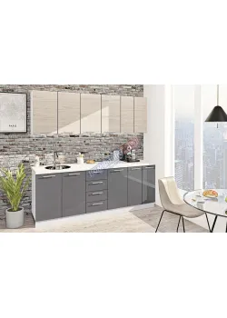 Готовая кухня Комфорт Эко 220 см прямая Графит, Дуб беленый