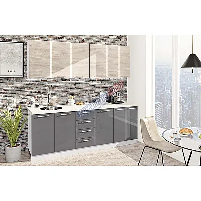 Готовая кухня Комфорт Эко 220 см прямая Графит, Дуб беленый-0