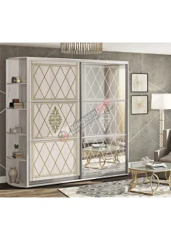 Шафа купе 1.8 м Комфорт "Венеція" глянець з дзеркалом 2 дверна дуб білений