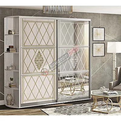 Шафа купе 1.8 м Комфорт "Венеція" глянець з дзеркалом 2 дверна дуб білений-0