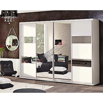 Шафа-купе 2800 мм Комфорт "Модель 3" з дзеркалом чотиридверна біла-0