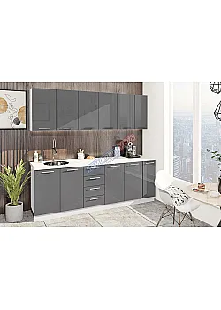 Готова кухня Комфорт Фарбований високий глянець 230см Графіт