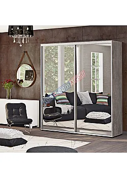 Шафа купе 1400 мм Комфорт "Дзеркало" дводверна Бетон світлий