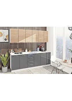 Готова кухня Комфорт Еко 230 см пряма Графіт, Дуб сонома