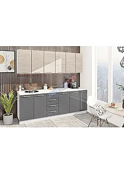 Готовая кухня Комфорт Эко 2,3м прямая Графит, Дуб беленый (дуб крафт белый)