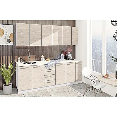 Готовая кухня Комфорт Эко 2,3 метра прямая Дуб беленый-0