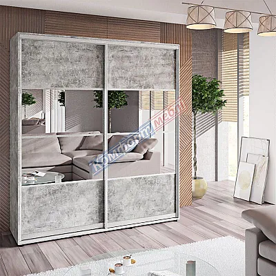 Шафа купе 1 метра Комфорт "Модель 8" дводверна Бетон світлий-0