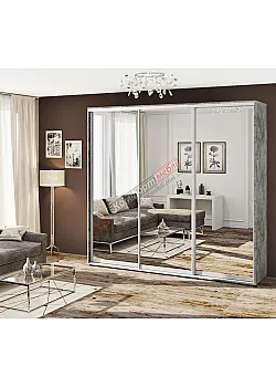 Шкаф-купе 2,6 метра Комфорт "Зеркало" 3х дверный бетон светлый