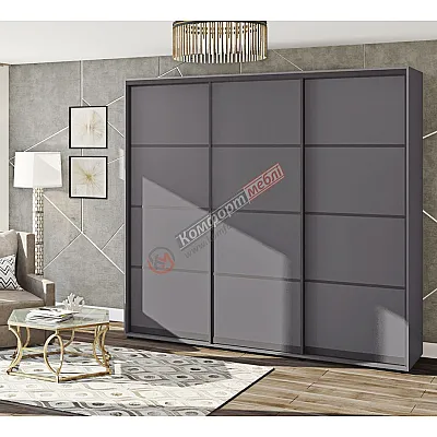 Шафа купе 220 см Комфорт "З 4-х частин" тридверна антрацит-0