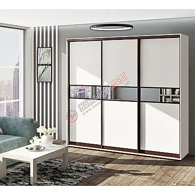 Шафа купе 2,5 метра Комфорт "Модель 2" трьохдверна білого кольору-0