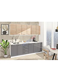 Готовая кухня Комфорт Эко 2.4 метра прямая Графит, Дуб сонома