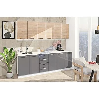 Готовая кухня Комфорт Эко 2.4 метра прямая Графит, Дуб сонома-0