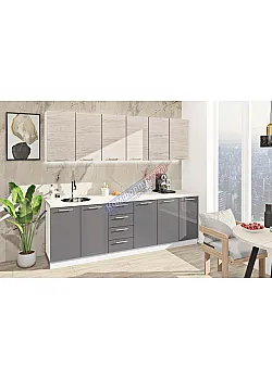 Готовая кухня Комфорт Эко 2,4 метра прямая Графит, Дуб беленый