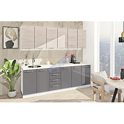 Готовая кухня Комфорт Эко 2,4 метра прямая Графит, Дуб беленый-0