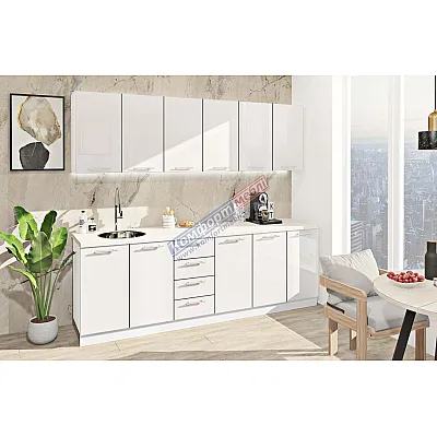 Готова кухня Комфорт Фарбований високий глянець 2,4 м Білого кольору-0