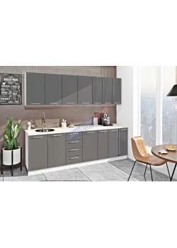 Готова кухня Комфорт Фарбований високий глянець 2500 мм Графіт