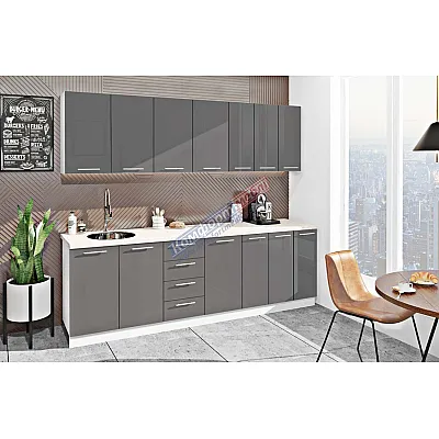 Готова кухня Комфорт Фарбований високий глянець 2500 мм Графіт-0