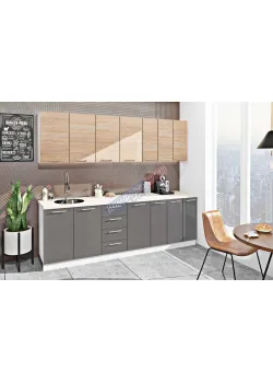 Готова кухня Комфорт Еко 250 см пряма Графіт, Дуб сонома