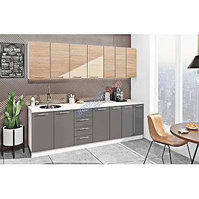 Готова кухня Комфорт Еко 250 см пряма Графіт, Дуб сонома-0