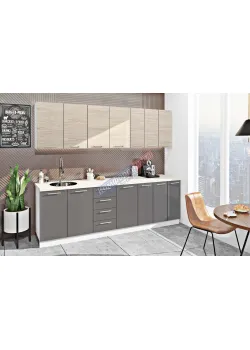 Готова кухня Комфорт Еко 2500 мм пряма Графіт, Дуб білений