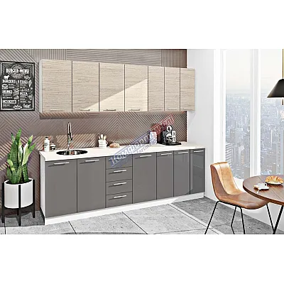 Готова кухня Комфорт Еко 2500 мм пряма Графіт, Дуб білений-0