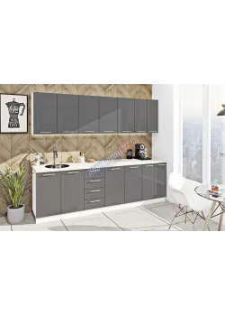 Готова кухня Комфорт Фарбований високий глянець 2,6 м Графіт