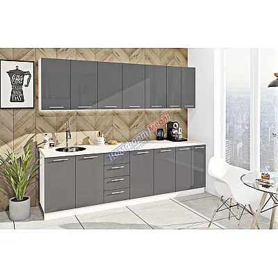 Готова кухня Комфорт Фарбований високий глянець 2,6 м Графіт-0