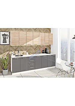 Готовая кухня Комфорт Эко 2.6 метра прямая Графит, Дуб натуральный