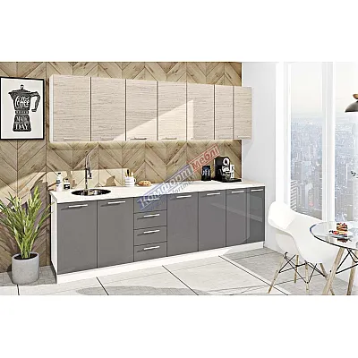 Готовая кухня Комфорт Эко 2,6 метра прямая Графит, Дуб беленый-0