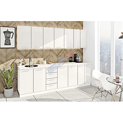 Готова кухня Комфорт Фарбований високий глянець 260 см Білий-0