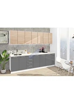 Готовая кухня Комфорт Эко 2.7 м прямая Графит, Дуб сонома