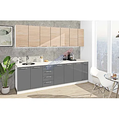 Готовая кухня Комфорт Эко 2.7 м прямая Графит, Дуб сонома-0