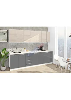 Готовая кухня Комфорт Эко 2,7 м прямая Графит, Дуб беленый