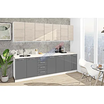 Готовая кухня Комфорт Эко 2,7 м прямая Графит, Дуб беленый-0