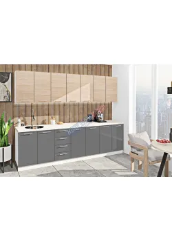 Готова кухня Комфорт Еко 280 см пряма Графіт, Дуб натуральний