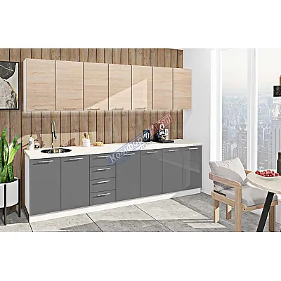 Готова кухня Комфорт Еко 280 см пряма Графіт, Дуб натуральний-0