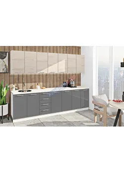 Готова кухня Комфорт Еко 2800 мм пряма Графіт, Дуб білений