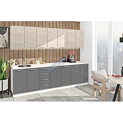 Готова кухня Комфорт Еко 2800 мм пряма Графіт, Дуб білений-0