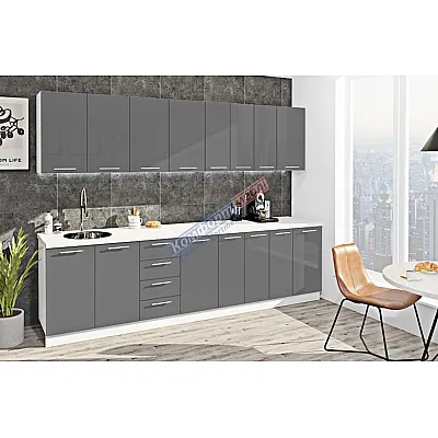 Готова кухня Комфорт Фарбований високий глянець 2.9 м Графіт-0