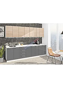 Готовая кухня Комфорт Эко 2.9 м прямая Графит, Дуб натуральный