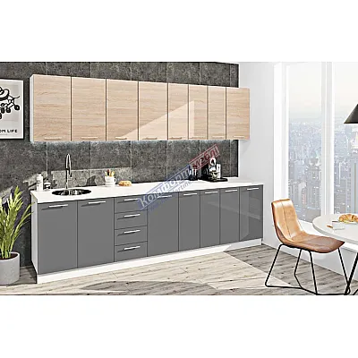 Готовая кухня Комфорт Эко 2.9 м прямая Графит, Дуб натуральный-0