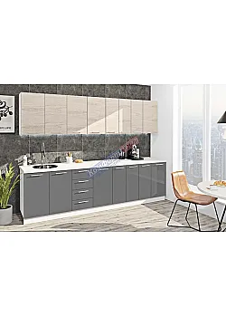 Готовая кухня Комфорт Эко 2,9 м прямая Графит, Дуб отбеленный