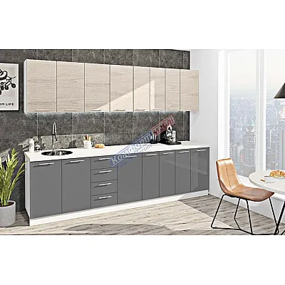 Готовая кухня Комфорт Эко 2,9 м прямая Графит, Дуб отбеленный-0