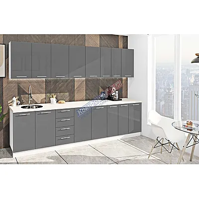 Готова кухня Комфорт Фарбований високий глянець 3,0 метра Графіт-0